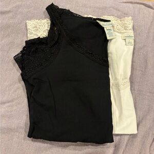 Sundance Lace-Trim Camisole Duo - Black & White, Sz L